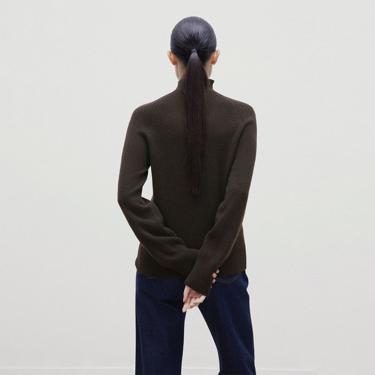 Sunspel Womens Lambswool Funnel Neck Jumper Truffle