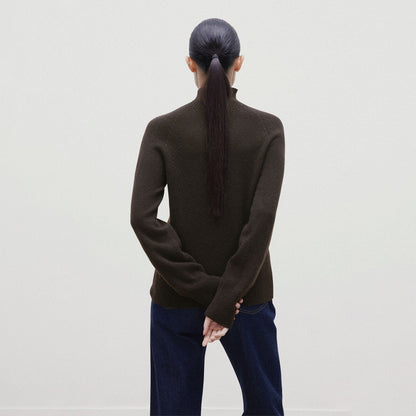 Sunspel Womens Lambswool Funnel Neck Jumper Truffle