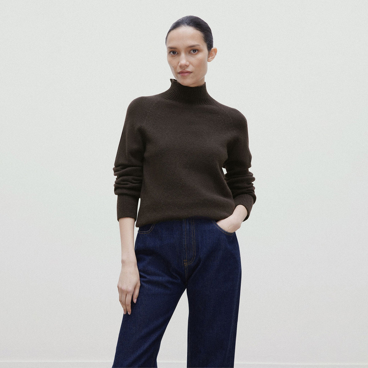 Sunspel Womens Lambswool Funnel Neck Jumper Truffle