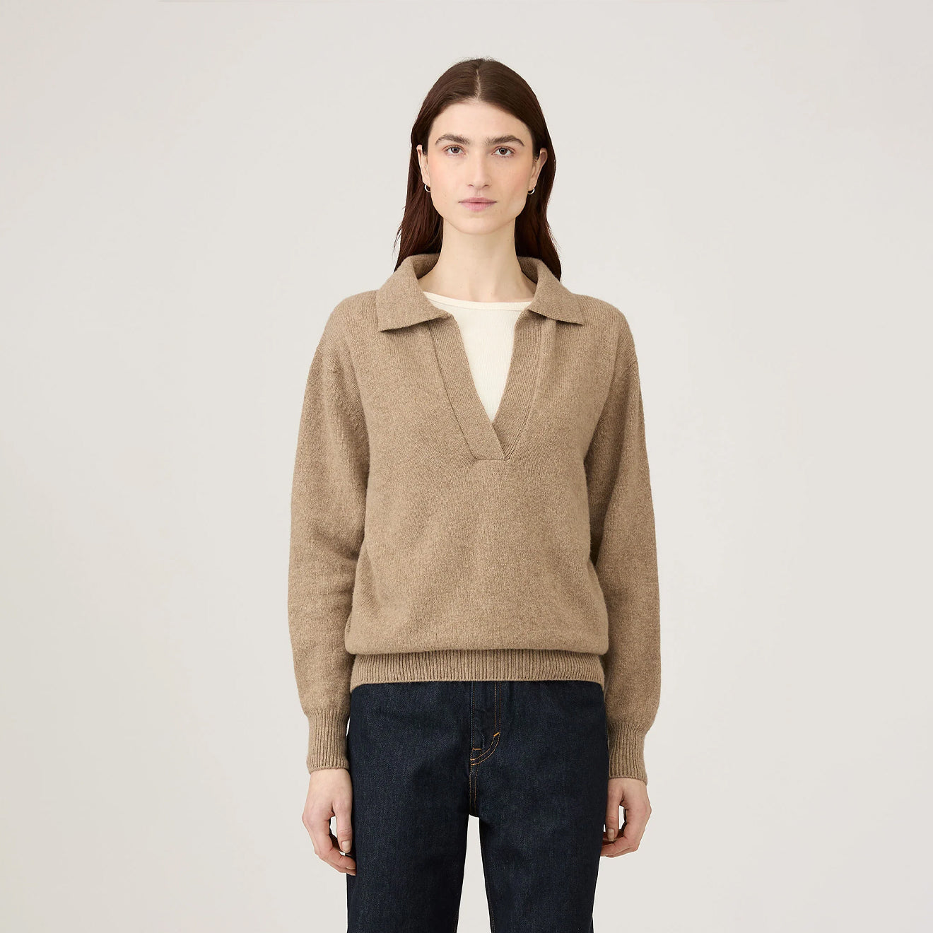 Sunspel Womens Lambswool Polo Mink - The Sporting Lodge