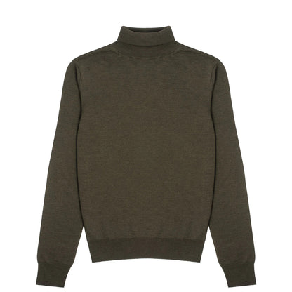 Sunspel Womens Merino Silk Roll Neck Sweater Dark Moss - The Sporting Lodge