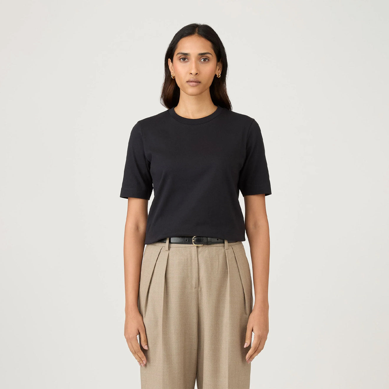 Sunspel Womens Mid Sleeve T-Shirt Black - The Sporting Lodge