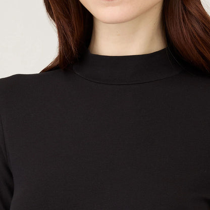 Sunspel Womens Mock Neck L/S Top Black - The Sporting Lodge