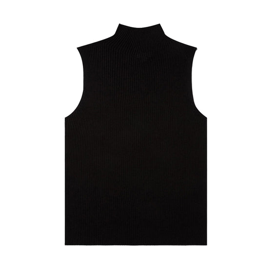 Sunspel Womens Mulberry Silk Rib Vest Jumper Black - The Sporting Lodge
