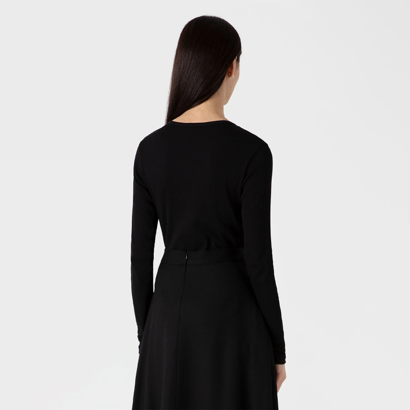 Sunspel Womens Rib Henley Black - The Sporting Lodge