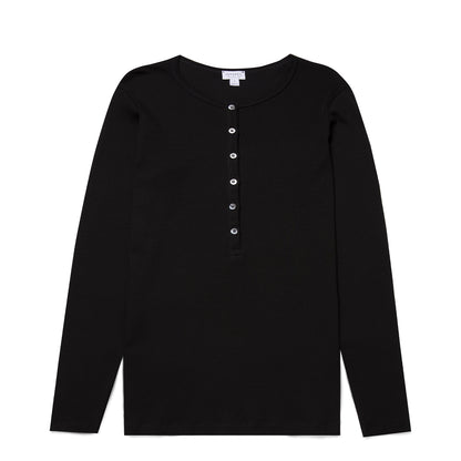 Sunspel Womens Rib Henley Black - The Sporting Lodge