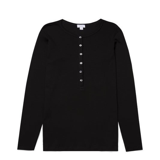 Sunspel Womens Rib Henley Black