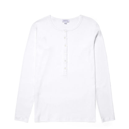 Sunspel Womens Rib Henley White - The Sporting Lodge