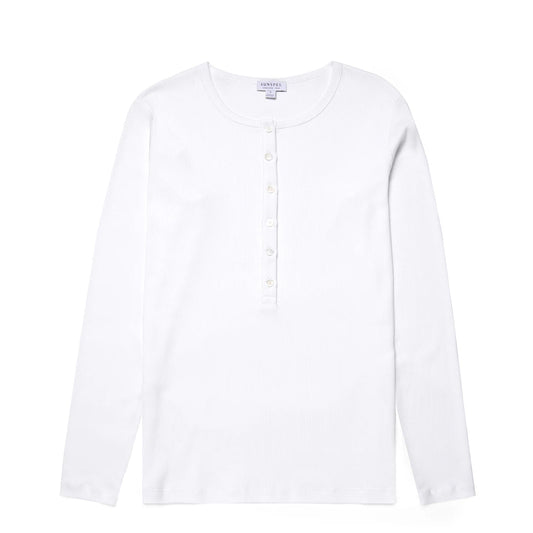 Sunspel Womens Rib Henley White - The Sporting Lodge