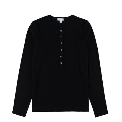 Sunspel Womens Rib L/S Henley Black