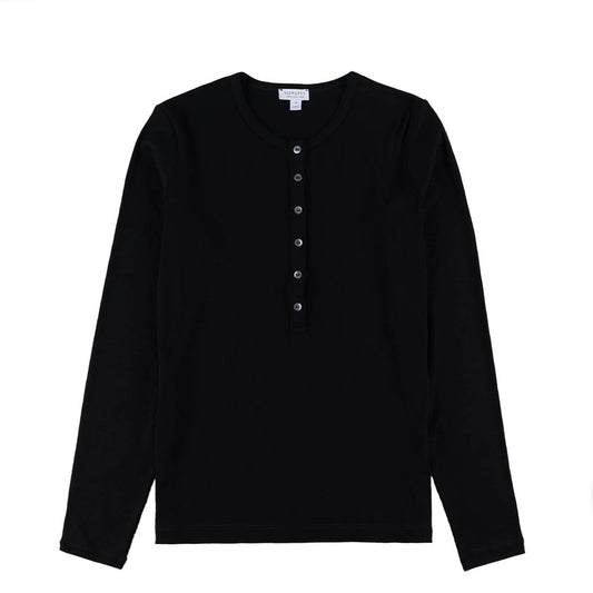 Sunspel Womens Rib L/S Henley Black