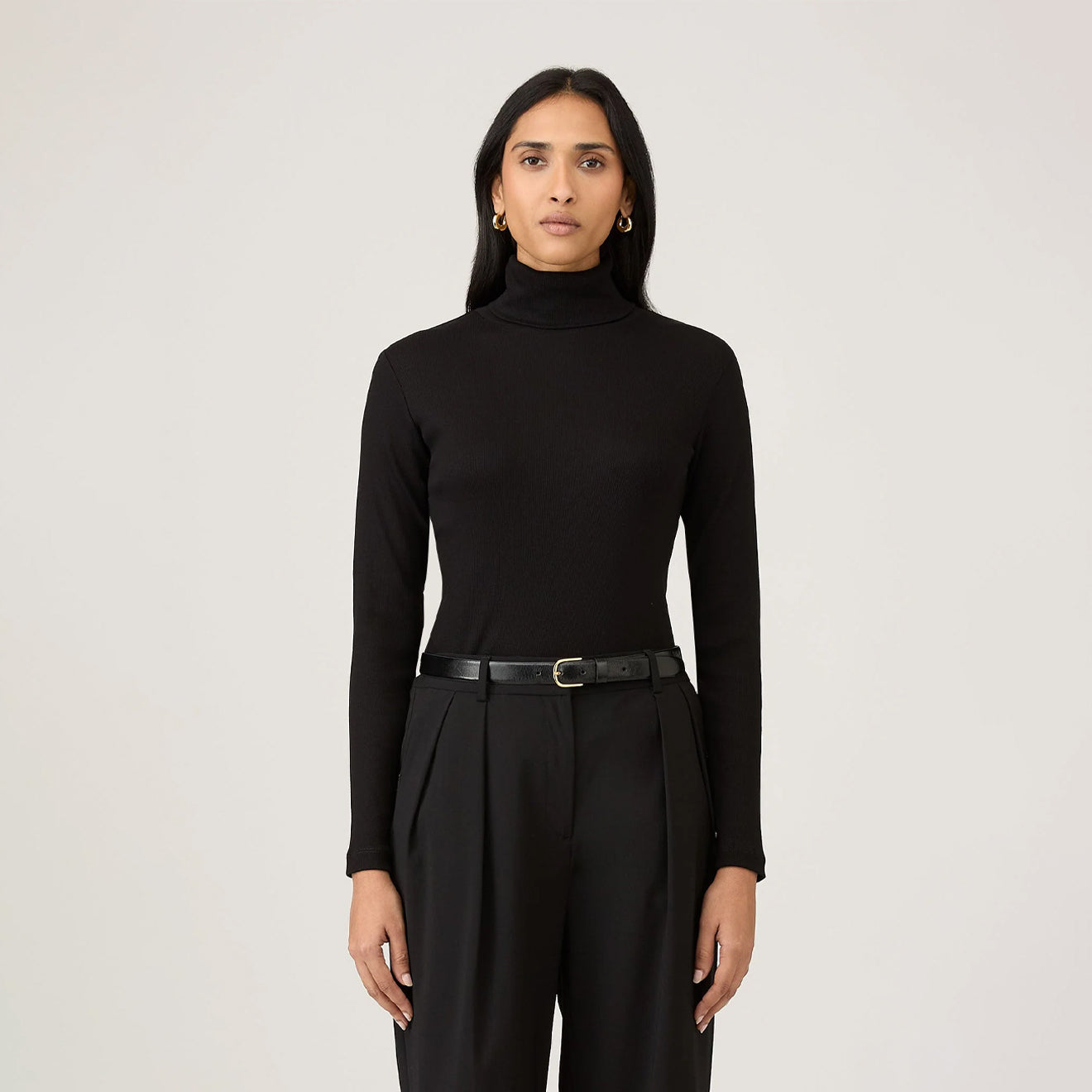 Sunspel Womens Rib L/S Roll Neck Black - The Sporting Lodge