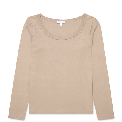 Sunspel Womens Rib L/S Scoop Neck Mink