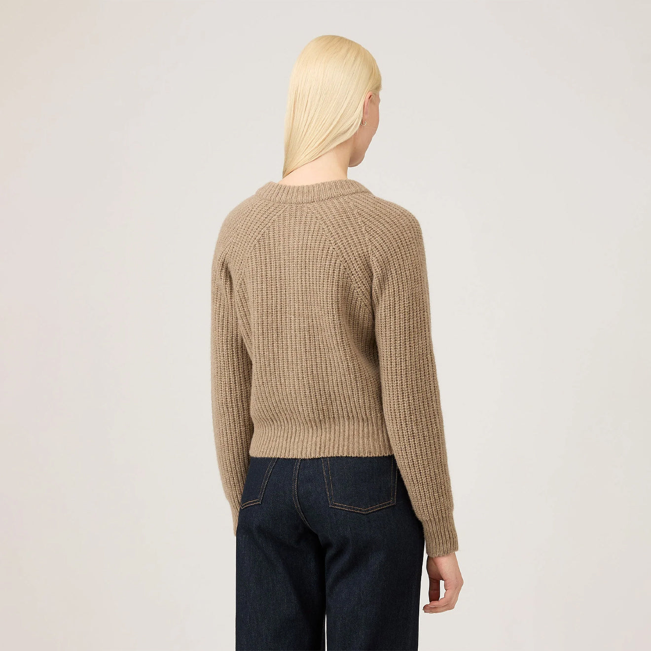 Sunspel Womens Ribbed Crew Neck Cardigan Mink - The Sporting Lodge