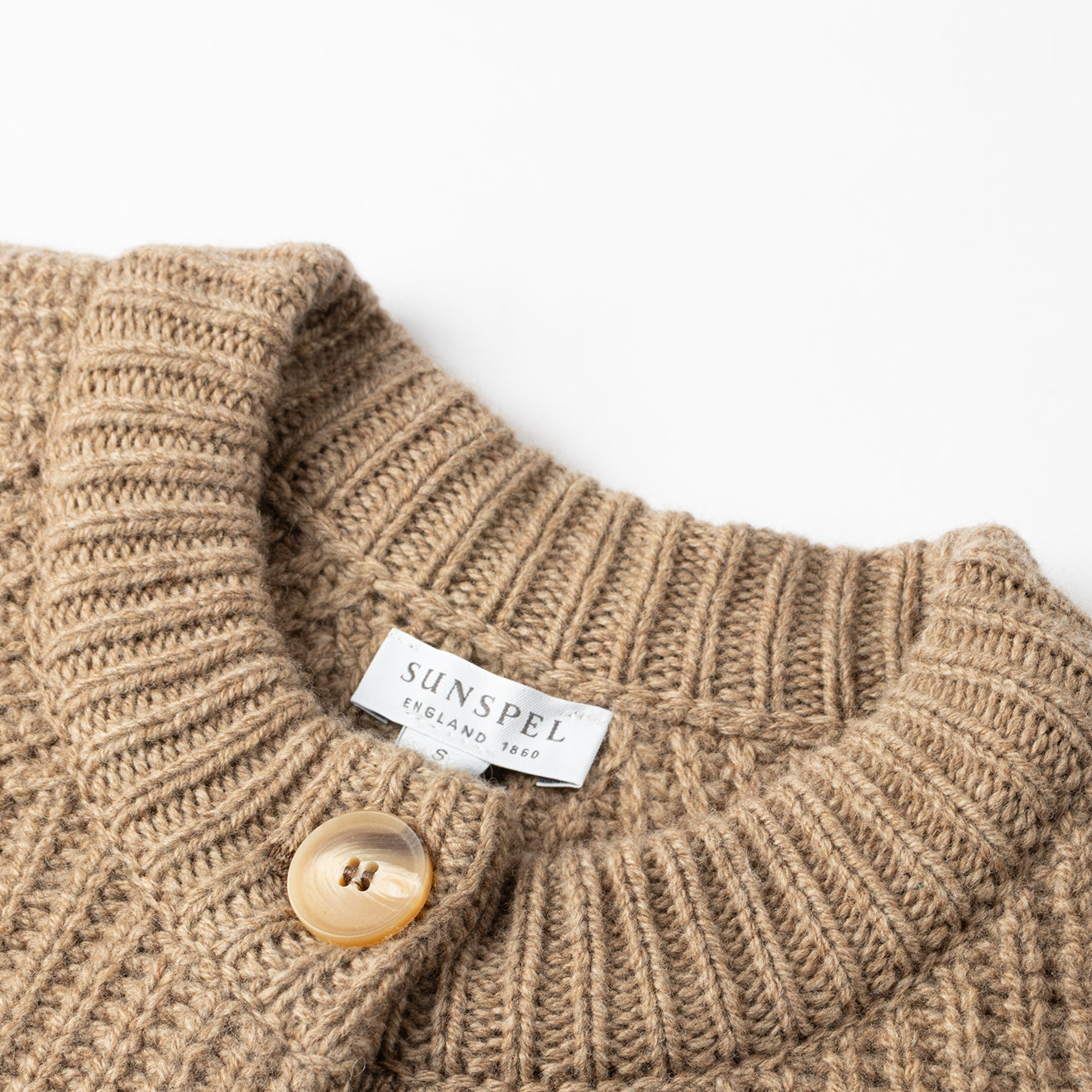 Sunspel Womens Ribbed Crew Neck Cardigan Mink - The Sporting Lodge