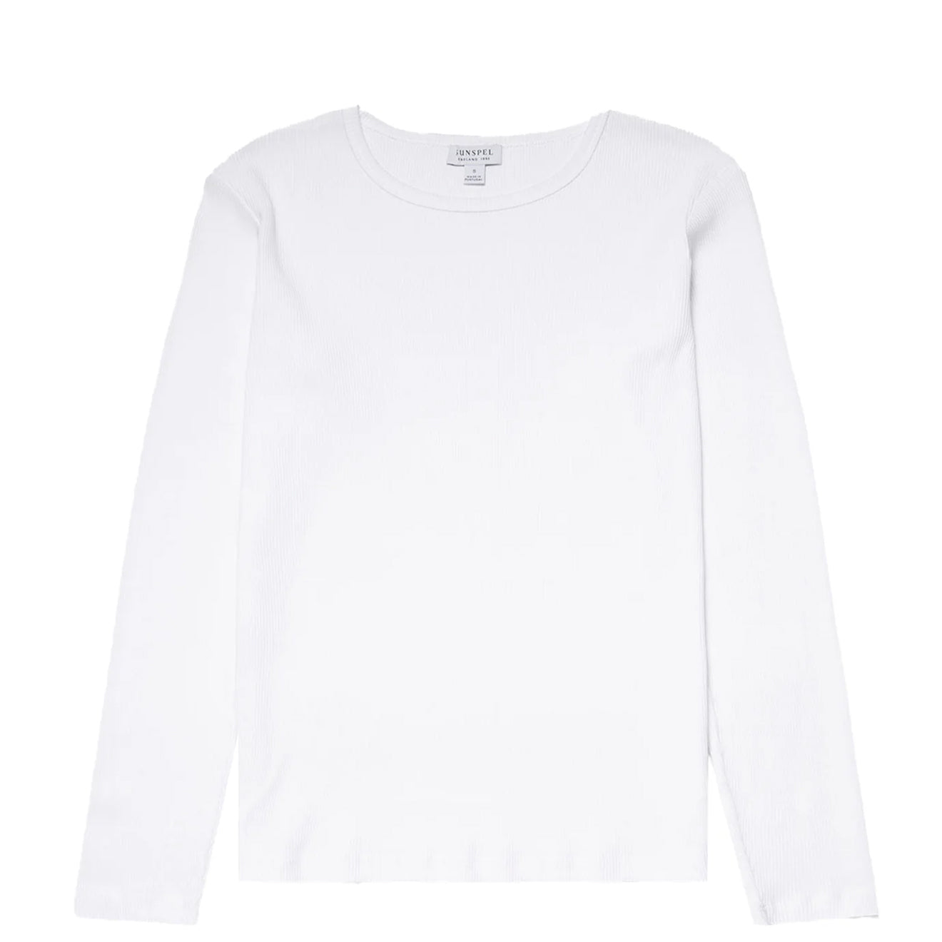 Sunspel Womens Ribbed Long Sleeve T-Shirt White - The Sporting Lodge