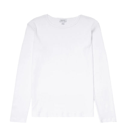 Sunspel Womens Ribbed Long Sleeve T-Shirt White - The Sporting Lodge