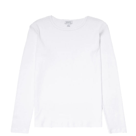 Sunspel Womens Ribbed Long Sleeve T-Shirt White - The Sporting Lodge
