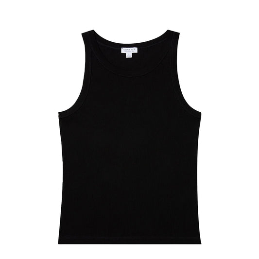 Sunspel Womens Ribbed Tank Top Black - The Sporting Lodge