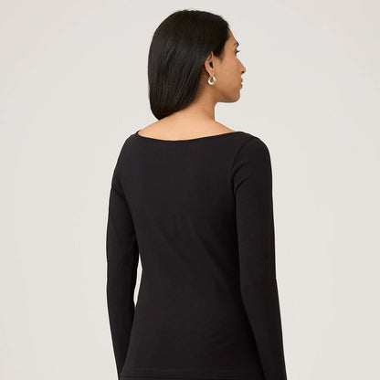 Sunspel Womens Slash Neck L/S Top Black