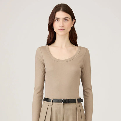 Sunspel Womens Rib L/S Scoop Neck Mink