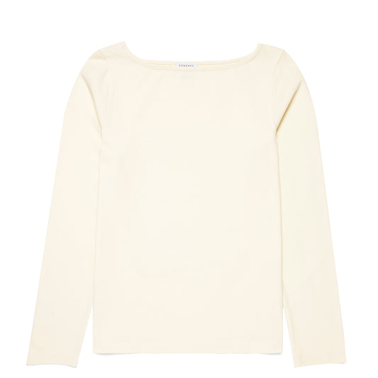 Sunspel Womens Slash Neck L/S Top Ecru