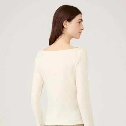 Sunspel Womens Slash Neck L/S Top Ecru