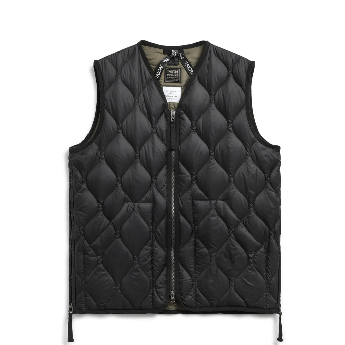 Taion Military V Neck W-Zip Down Vest Black