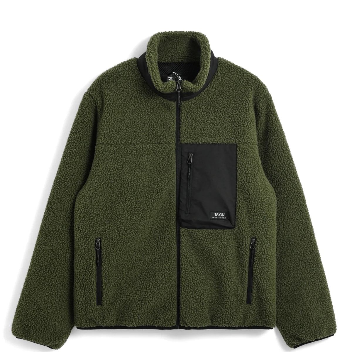 Taion Mountain Boa Fleece High-Neck Jacket Dark Olive