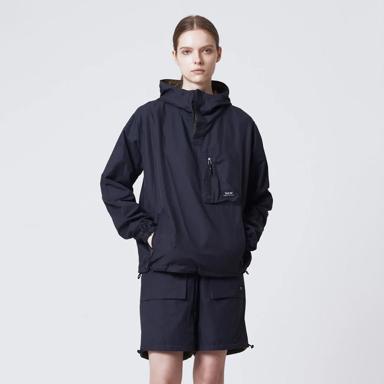 Taion Mountain Non Down Reversible Hooded Jacket Dark Olive / Dark Navy - The Sporting Lodge