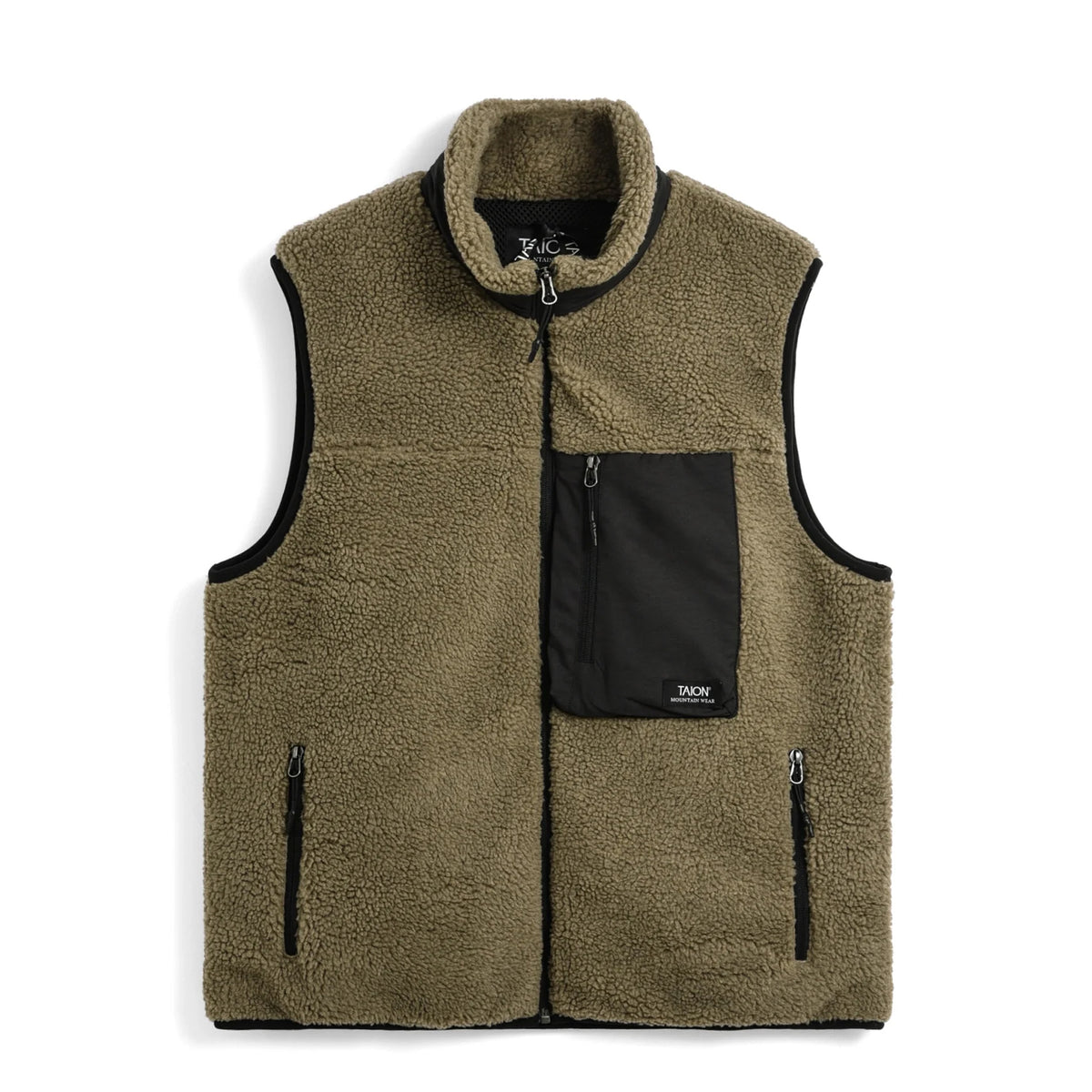 Taion Mountain W-Zip Boa Hi Neck Vest Dark Beige / Black