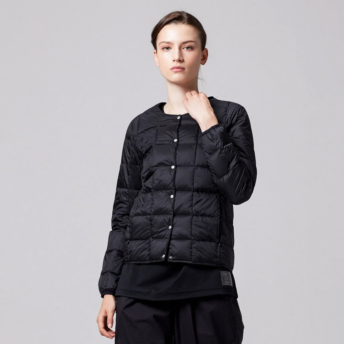 Taion Womens Crewneck Button Down Jacket Dark Chocolate