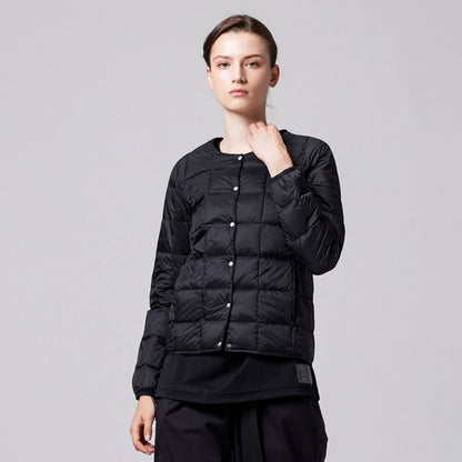 Taion Womens Crewneck Button Down Jacket Black Leopard