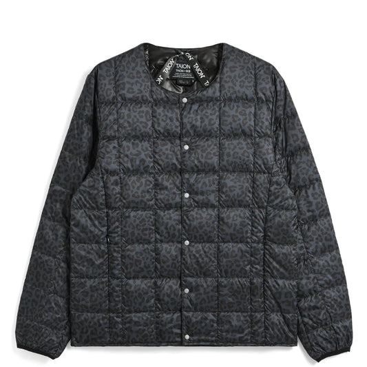 Taion Womens Crewneck Button Down Jacket Black Leopard