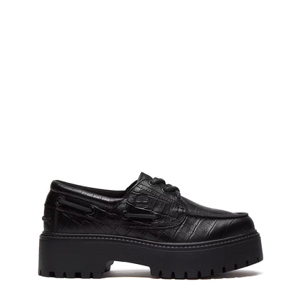 Timberland Womens Stone Street Platform Boat Shoe Black Full Grain