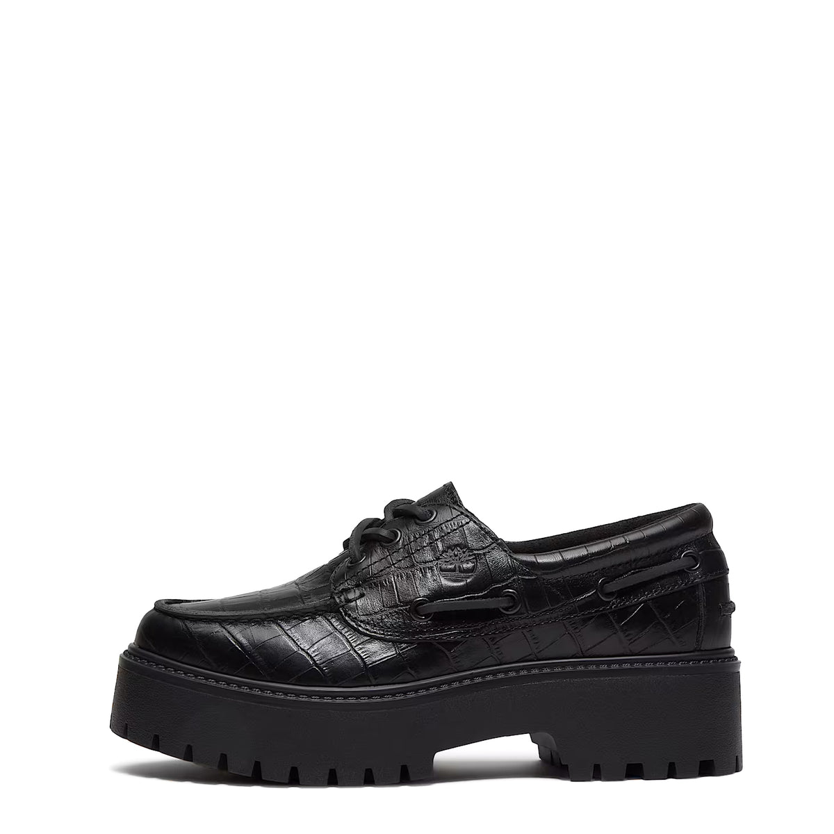 Timberland Womens Stone Street Platform Boat Shoe Black Full Grain