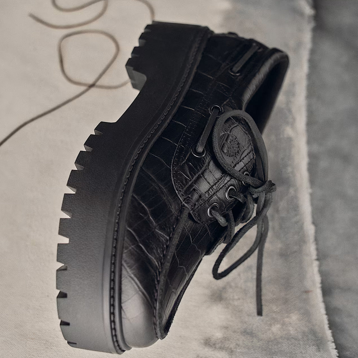 Timberland Womens Stone Street Platform Boat Shoe Black Full Grain