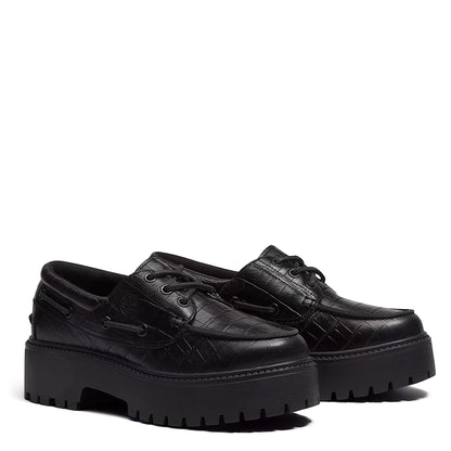 Timberland Womens Stone Street Platform Boat Shoe Black Full Grain