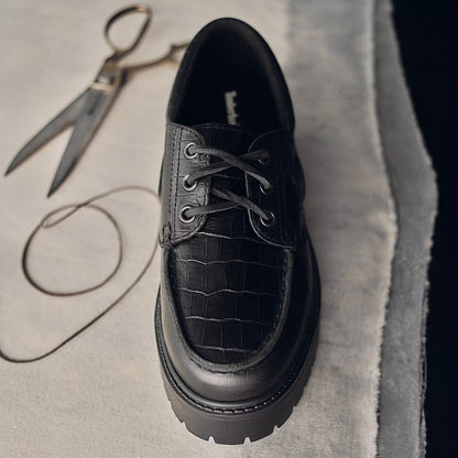 Timberland Womens Stone Street Platform Boat Shoe Black Full Grain