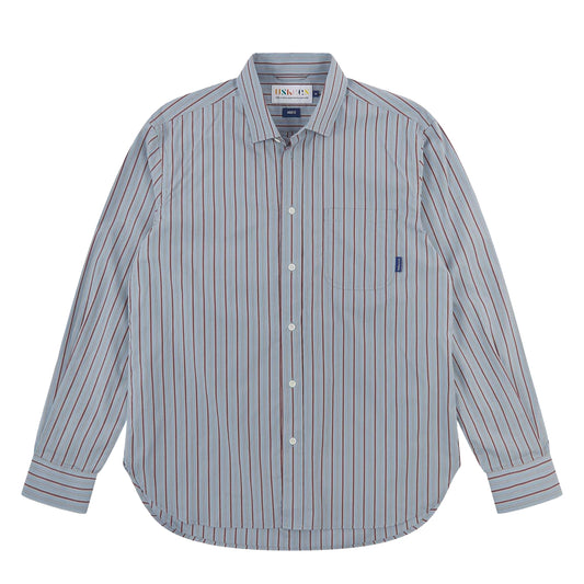 Uskees 6013 L/S Oxford Shirt Terrace Pinstripe Sky / Claret