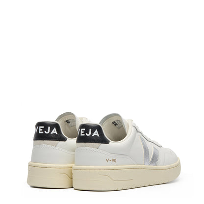 Veja Womens V-90 Leather White Silver Black