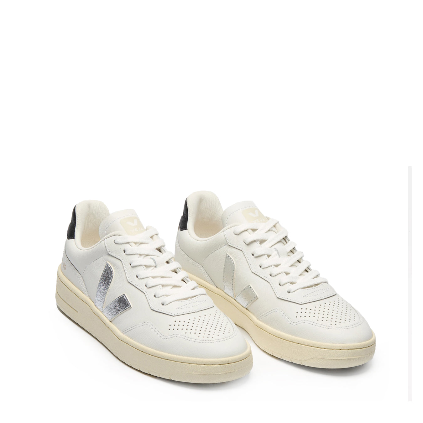 Veja Womens V-90 Leather White Silver Black