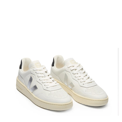 Veja Womens V-90 Leather White Silver Black