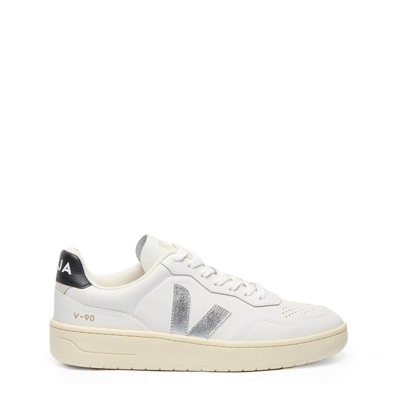 Veja Womens V-90 Leather White Silver Black