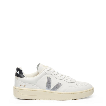 Veja Womens V-90 Leather White Silver Black