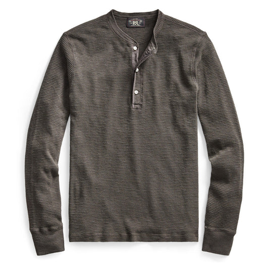 RRL by Ralph Lauren L/S Henley Knit Faded Black Canvas - The Sporting Lodge