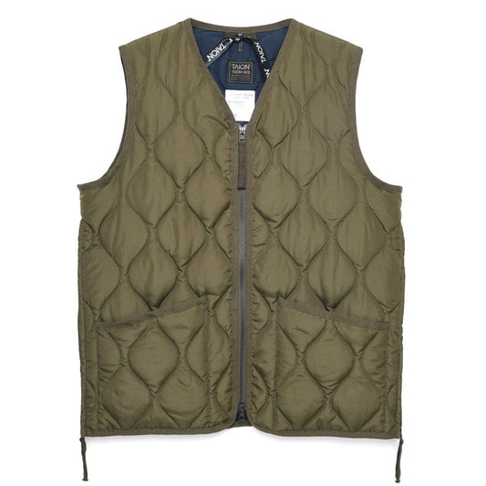Taion Military Zip V Neck Vest D. Olive - The Sporting Lodge