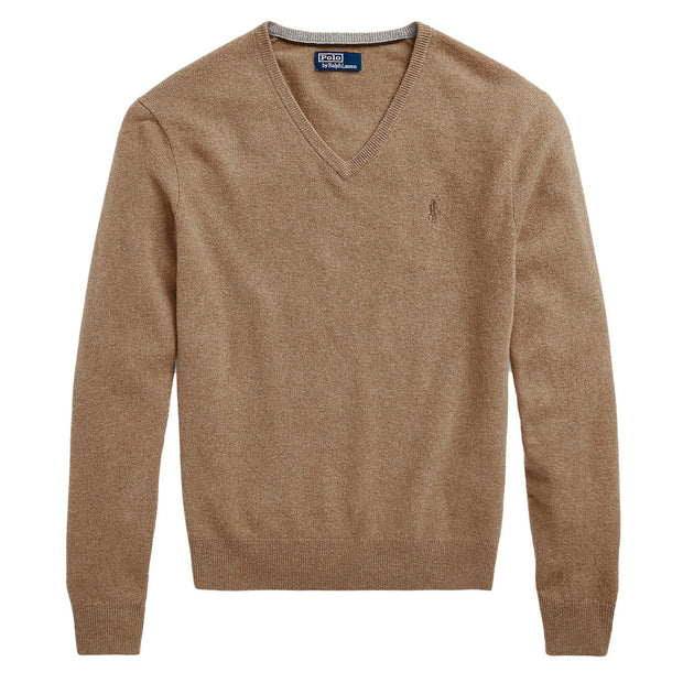 Polo Ralph Lauren Wool V-Neck Jumper Honey Brown Heather – The