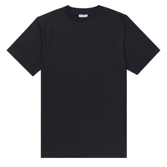 Sunspel Brushed Cotton Mock Neck T-Shirt Black - The Sporting Lodge