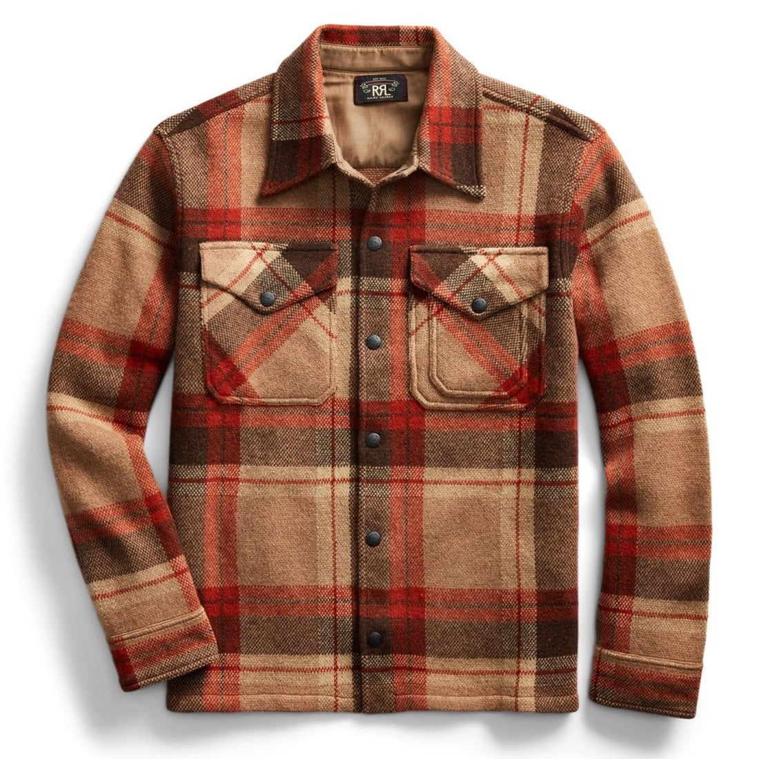 RRL by Ralph Lauren Plaid Wool Workshirt Jumper Orange Tan Multi - The Sporting Lodge